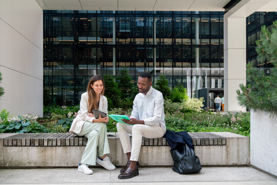 Outdoor Business Meeting Between Colleagues