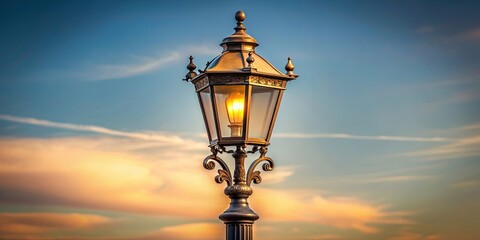 Obraz premium Vintage pole street light with a classic lamp shade , antique, retro, outdoor, urban, street, illumination, architecture