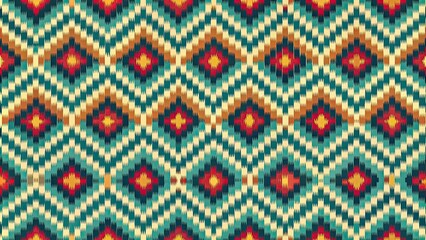 Fototapeta premium Pixel art ikat seamless pattern with contrasting colors, pixel art, ikat, seamless pattern, contrasting colors