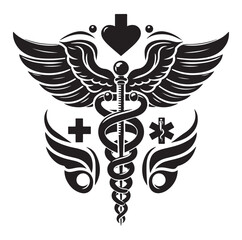 Caduceus health vector silhouette black vector art illustration design.