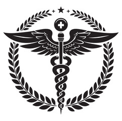 Caduceus health vector silhouette black vector art illustration design.
