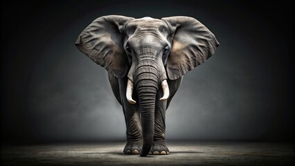 Front view of a black and gray elephant , elephant, front view,black, gray, animal, wildlife, safari, big, trunk, majestic