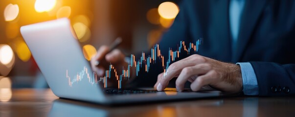 Stock market analyst with upward trend graph, Bullish stock, Forecast strategy,  copy space, focus cover all object, deep dept of field