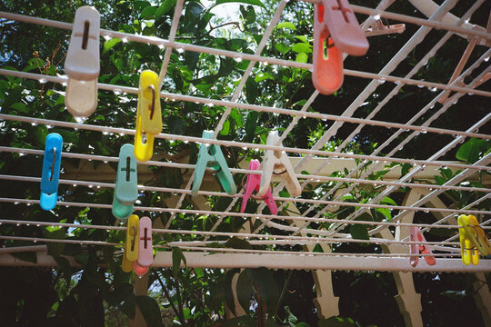 Colourful clothes pegs 