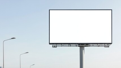 Obraz premium A blank billboard stands against a clear sky, perfect for advertisements or showcasing unique content without distractions.