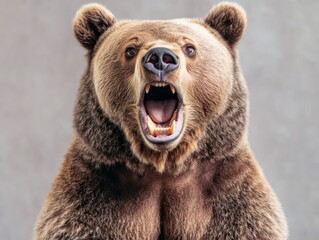 Fototapeta premium roaring bear showcasing its powerful presence and natural beauty in a dramatic display of strength.