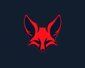 Red fox head silhouette on dark blue background.