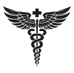 Caduceus health vector silhouette black vector art illustration design.