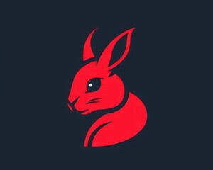 Red rabbit silhouette logo on a dark background.