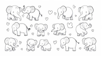 Obraz premium Cute cartoon elephants with hearts.