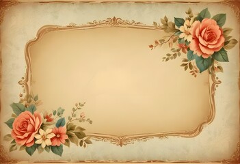 Vintage Floral Frame on Parchment Background