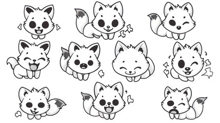 Obraz premium Nine cute cartoon foxes with different expressions.
