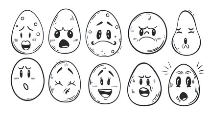 Fototapeta premium Hand-drawn egg characters with various emotions.
