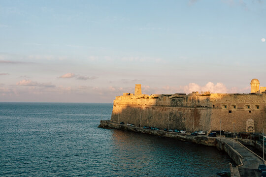 Sea and the Fortress Wall of Valleta City on Malta