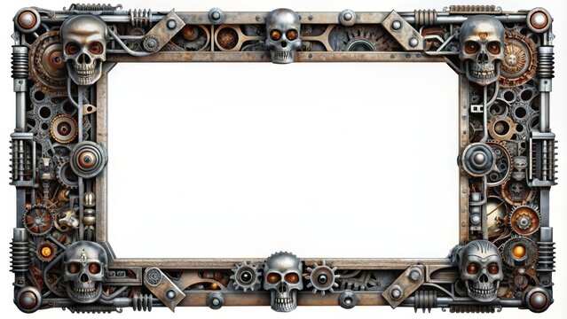 Fantastic Horror Metal Frame Border With Mecha Parts On Background, Horror, Metal, Frame, Border, Mecha,background