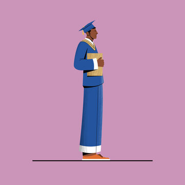 A happy graduate in a blue gown and cap. A Modern Take on the Letter I