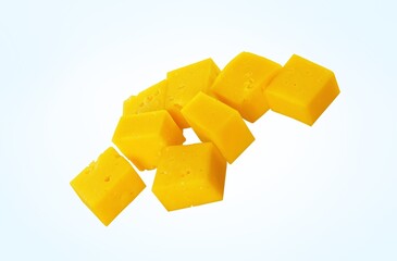 Tasty fresh Cheese cubes on background