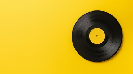 Obraz premium Vinyl record on a yellow background, ample space aroundd