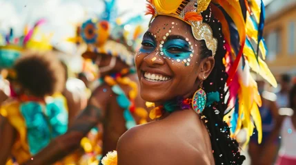 beautiful woman at carnival with blurred background
