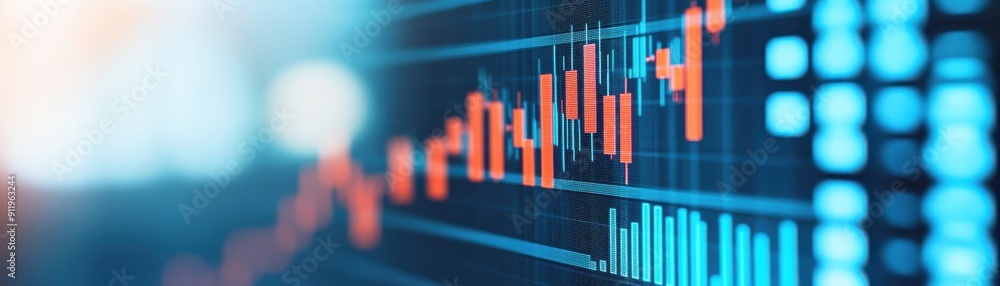 Poster dynamic stock market graph depicting financial data trends with vibrant colors and modern design, su