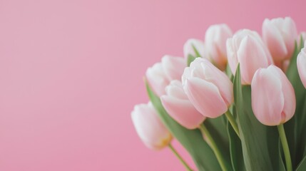 Obraz premium A bunch of soft pink tulips stands out beautifully against a matching pink background