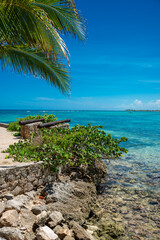 Rusty Colonial Cannon Pointing to the Caribbean Sea in Sunny Akumal