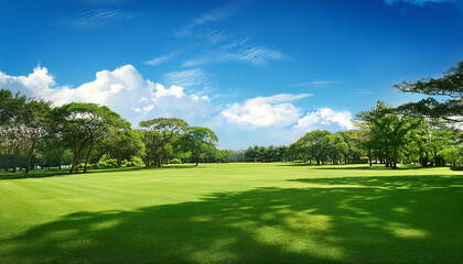 Obraz premium Blue sky and grass. A large park.