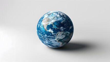 1. "A minimalist image with a white background featuring a single blue Earth in the center