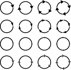 16 arrow pictogram refresh reload rotation loop sign set. circular arrows. Vector illustration