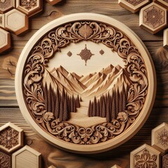 wooden background, texture with engraving
