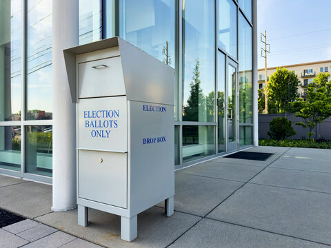 Ballot Box for Democratic Election outside municipal building 