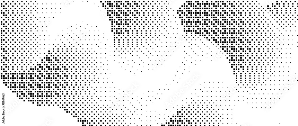 Aufkleber pixelated gradient wave shape. black dither squiggle texture background. dotted fluid curvy form for
