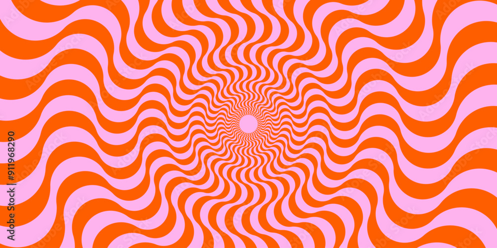 Poster optical illusion background. red and pink abstract distorted wavy lines surface. radial waves poster