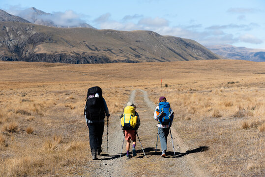 Family backpacking the Te Araroa trail, South Island, New Zealand.