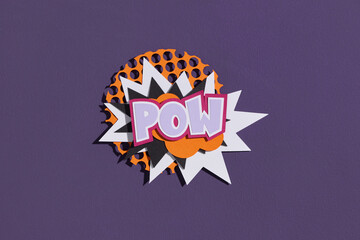 Colorful Comic Book Style Pow Text On Purple Background