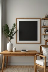 Modern mockup frame in minimalist interior background, 3d render