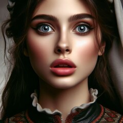 Fototapeta premium beautiful surprised girl detailed in medieval style 