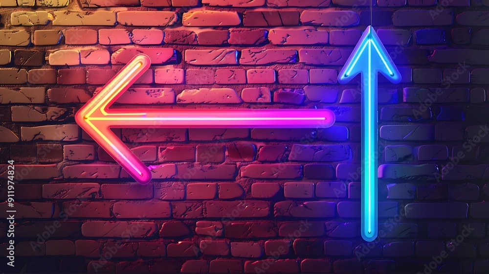 Wall mural Neon Arrows on Brick Wall