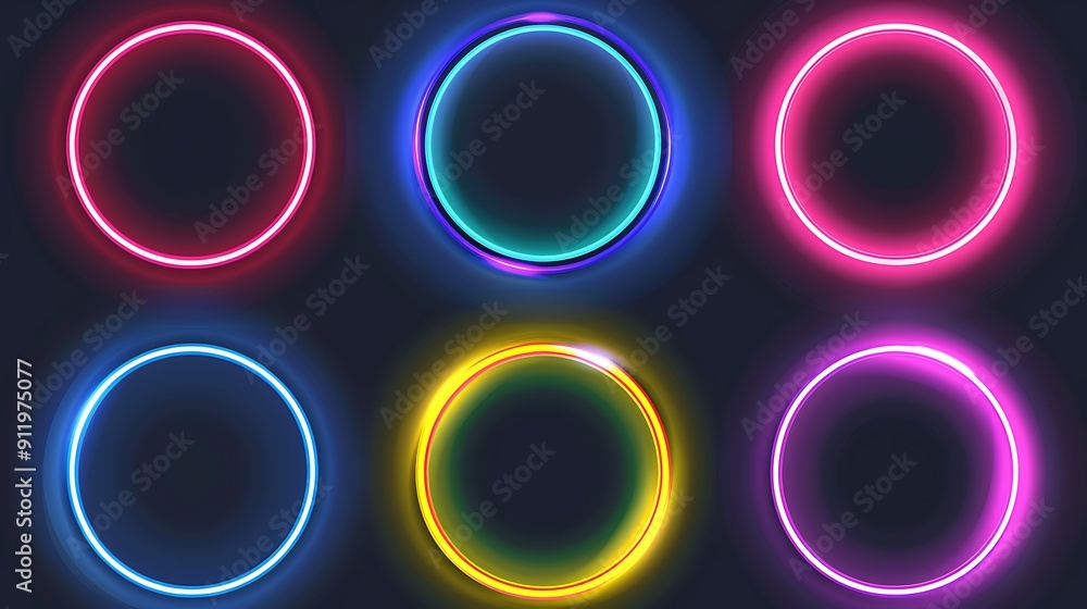 Wall mural neon circle frames set