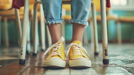 close up view of women's sneakers with a blurred background
