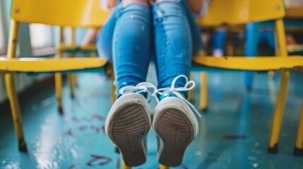 close up view of women's sneakers with a blurred background