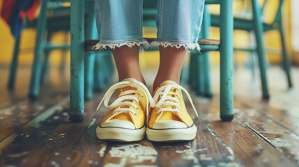 close up view of women's sneakers with a blurred background