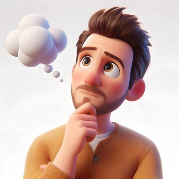 3d charachter adult man male guy daydreaming person portrait, white background. 