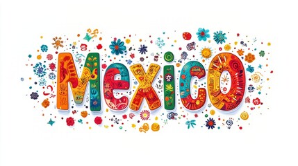 A colorful text Mexico day design on white background. Mexico, officially the United Mexican States, A country in the southern portion of North America.