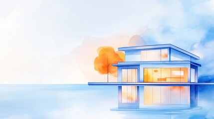 Smart home, automated systems, connected devices, Watercolor style