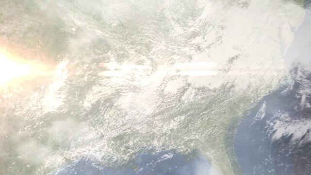 Earth zoom in from space and focus on Florence, Alabama, USA. Background for travel intro or blog. Satellite view. 3D style Animation. Images from NASA.