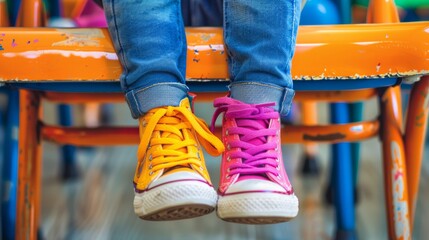 close up view of women's sneakers with a blurred background