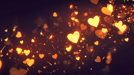 A bunch of gold hearts are floating in the air. Concept of warmth and love