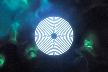 Abstract space background with sacred geometry circle maze
