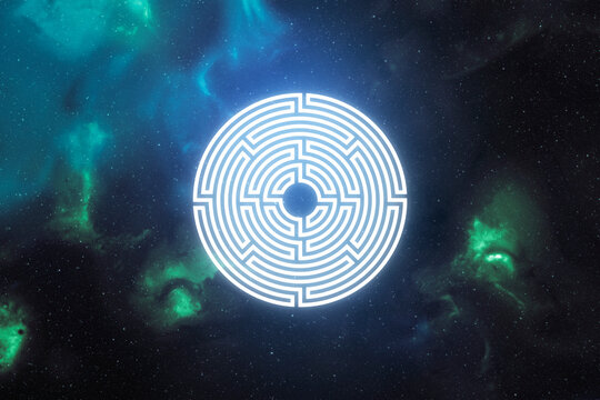 Fototapeta Abstract space background with sacred geometry circle maze